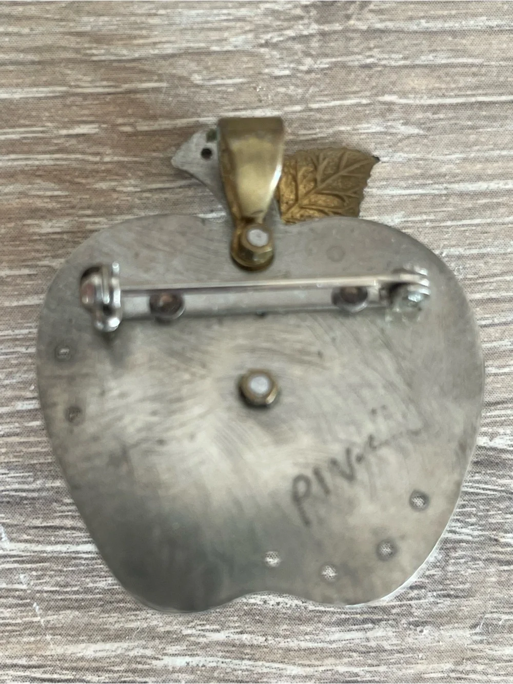 Rare Beth Piver Steampunk Apple Brooch Pin Convertible Necklace Pendant Signed